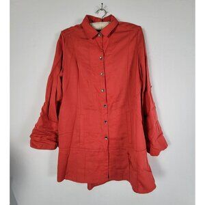 Soft Surroundings Womens Red Button-Up Shirt Jacket Large Roll-Tab Sleeve Casual